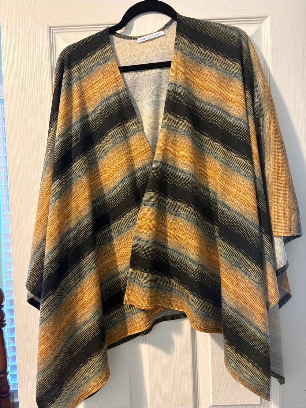Striped Open-Front Poncho
